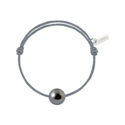 Bracelet Claverin Baby Pearly sur cordon gris cendre et perle de Tahiti, taille enfant